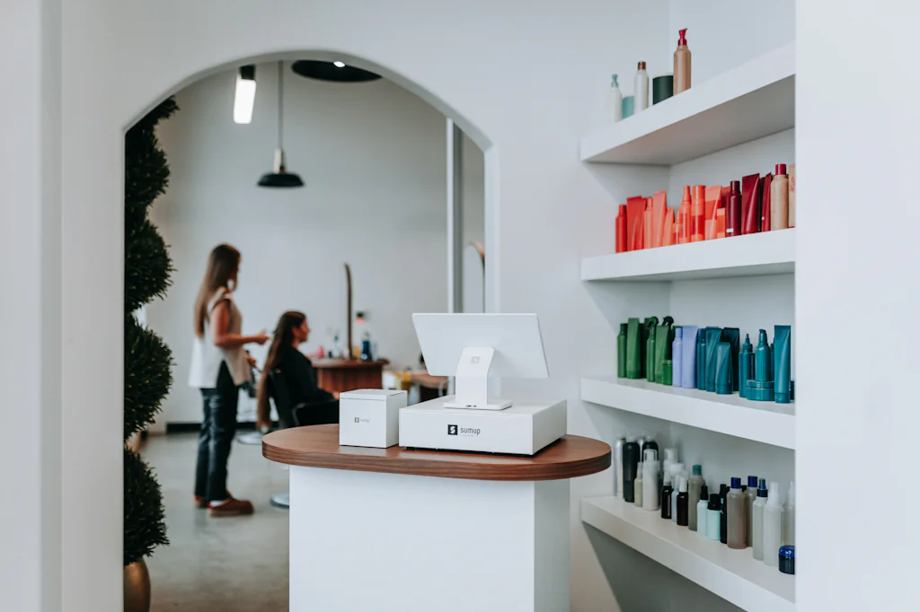 The front desk of a bright modern salon